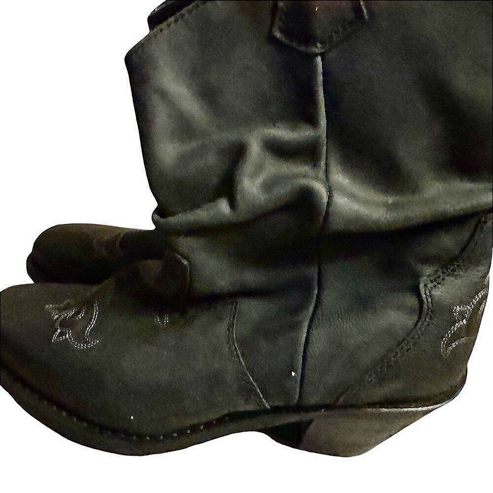 Western Boots Women Size 8 Black Excellent Leather Embroidered Mid Calf - Picture 4 of 7